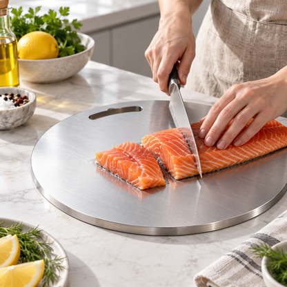 planche a decouper inox pour preparation du poisson