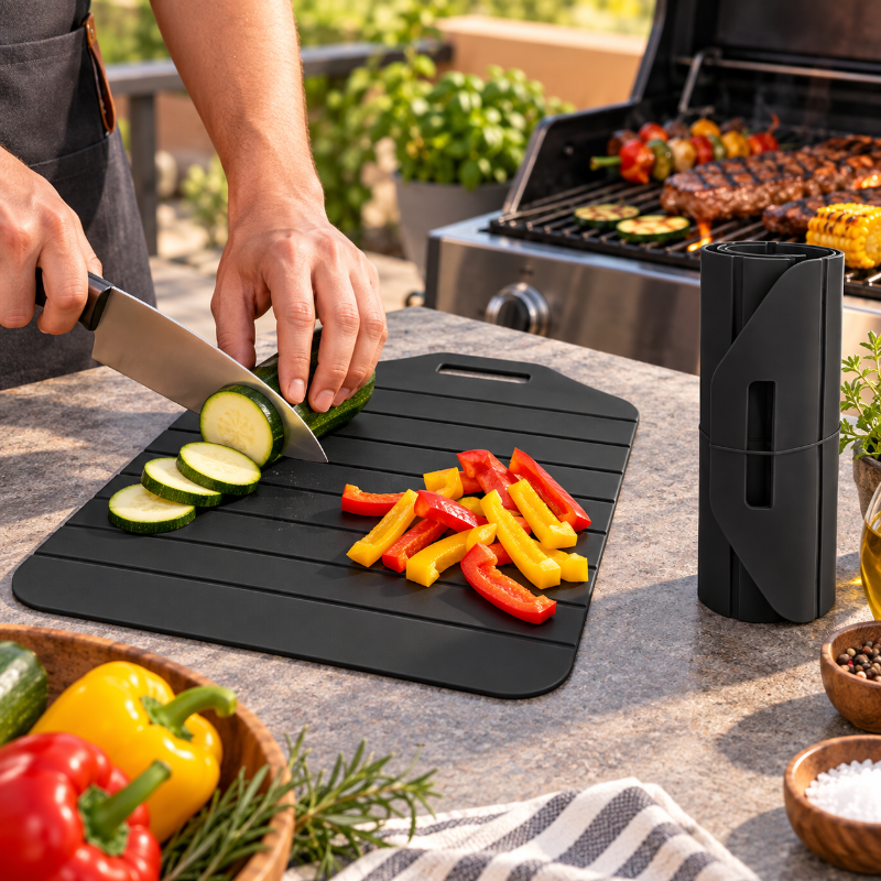 planche a decouper pliable noire pour barbecue exterieur