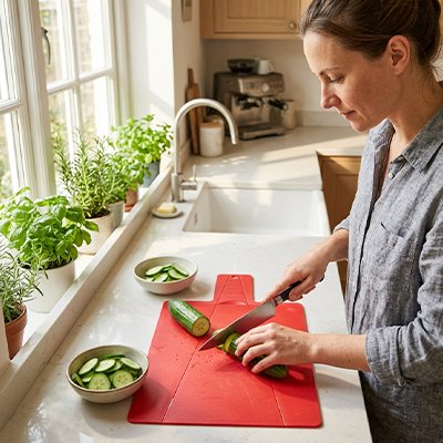 Planche a decouper pour légumes et fruits rouge