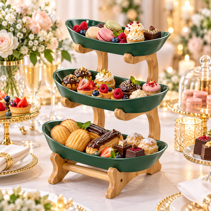 présentoir a fruit vert profond 3 étages pour buffet sucré / réception / fête