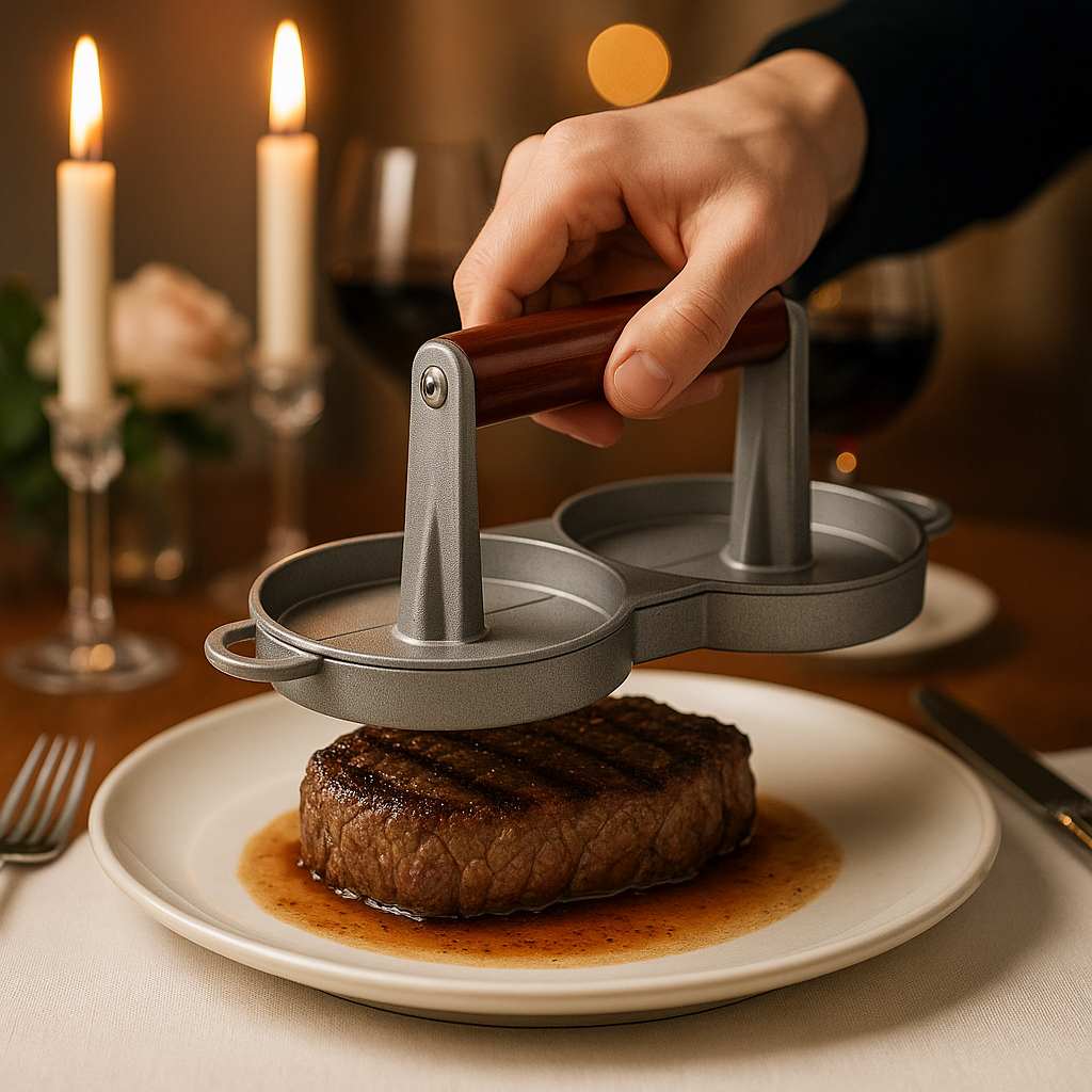 presse-steak-emporte-piece-dans-une-assiette-diner-aux-chandelles -duopress