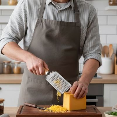 Râpe à fromage utilisé par un chef entrain de rapper du fromage