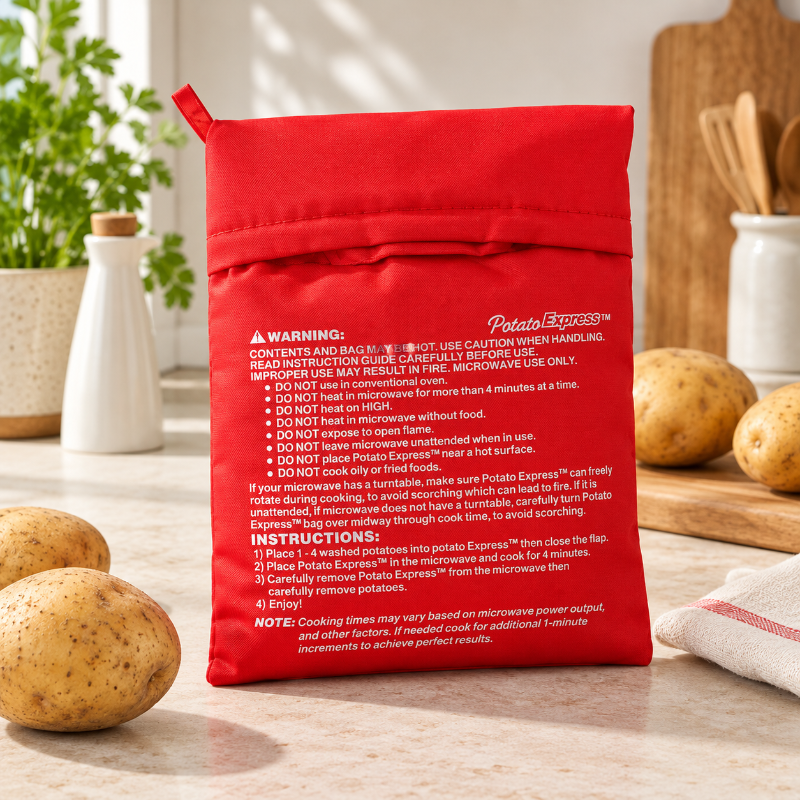 Sac de cuisson micro-ondes rouge réutilisable pour préparer facilement des pommes de terre