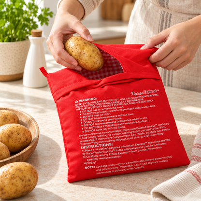 Retrait du sac de cuisson chaud avec une protection thermique après cuisson au micro-ondes