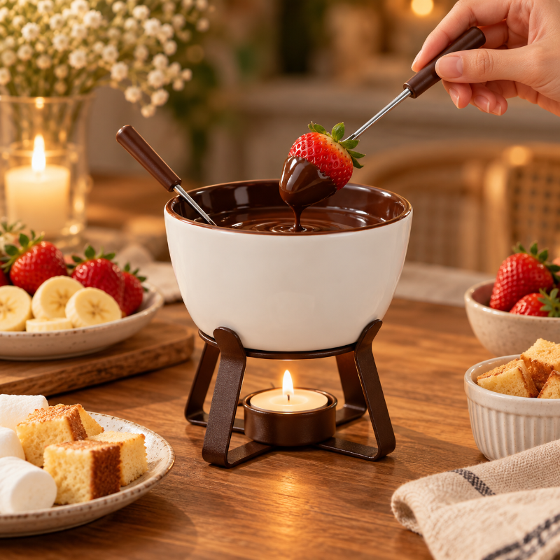 service a fondue ceramique chocolat fraise a deux