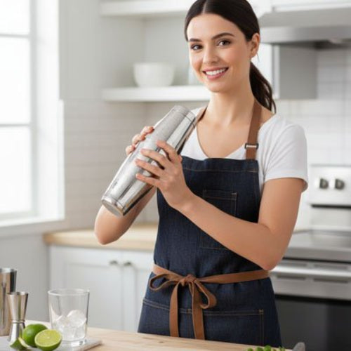 Shaker cocktail en utilisation par une femme