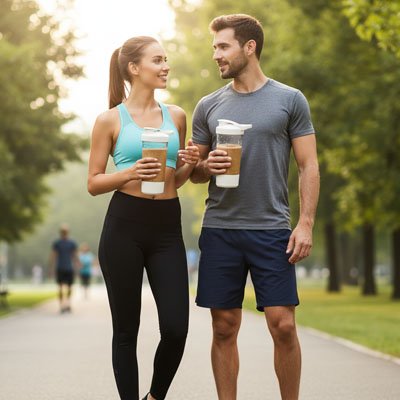 Shaker electrique tenu par un couple faisant le sport