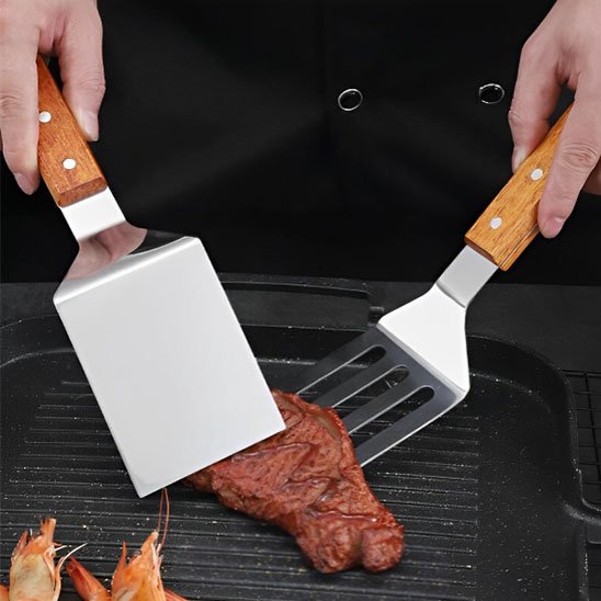 Spatule cuisine acier inox et bois