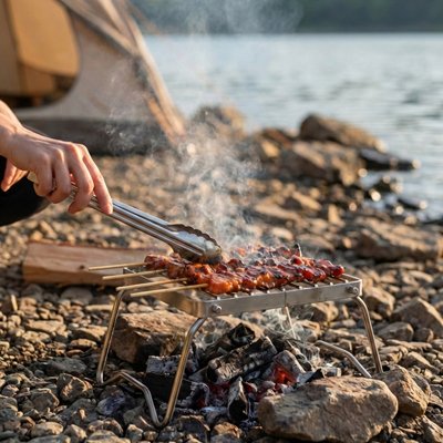 Support de cuisson inox portable pour barbecue et camping