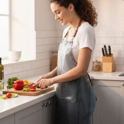 Tablier de cuisine féminin style salopette confortable et imperméable
