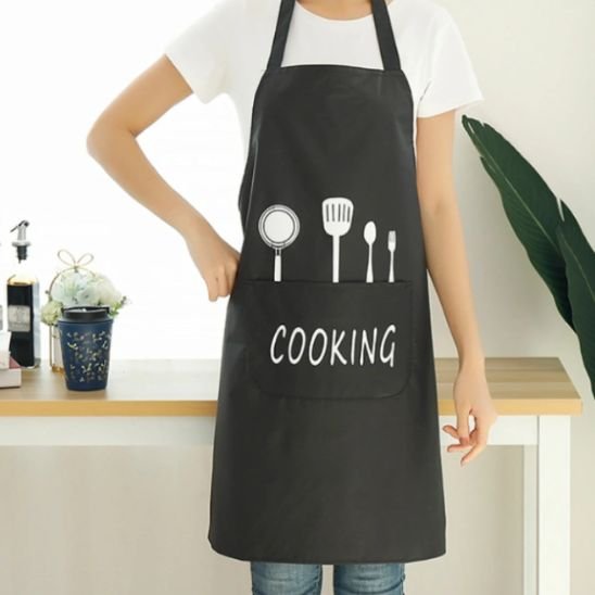 tablier de cuisine noir avec motif ustensiles