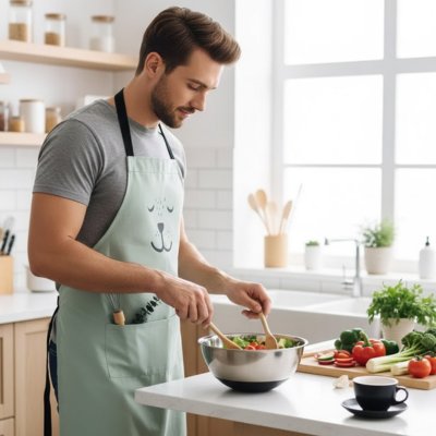 Tablier de cuisine résistant avec col halter et poches