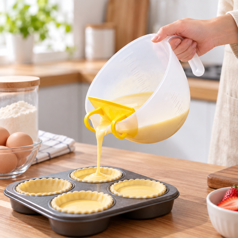 Versement de pâte dans des tartelettes