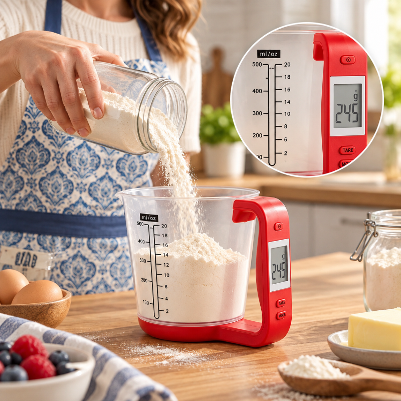 verre doseur electronique pesée farine pour patisseries-rouge