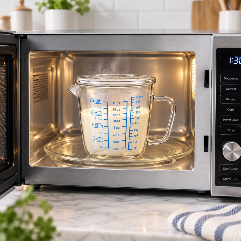 Tasse doseuse fumante au micro-ondes