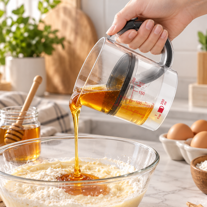 verre doseur avec poussoir integrer pour miel